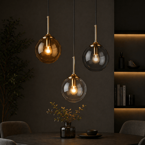 Modern 3 - Light Glass Globe Pendant Chandelier for Dining Room - tonkert