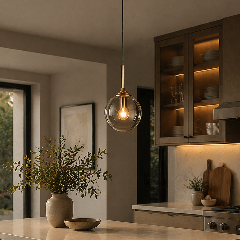 Modern 3 - Light Glass Globe Pendant Chandelier for Dining Room - tonkert
