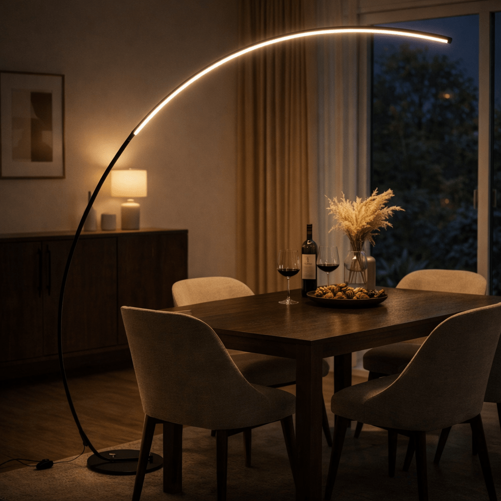 Modern Arc LED Floor Lamp — Dimmable Remote, Minimal Curve Light - tonkert