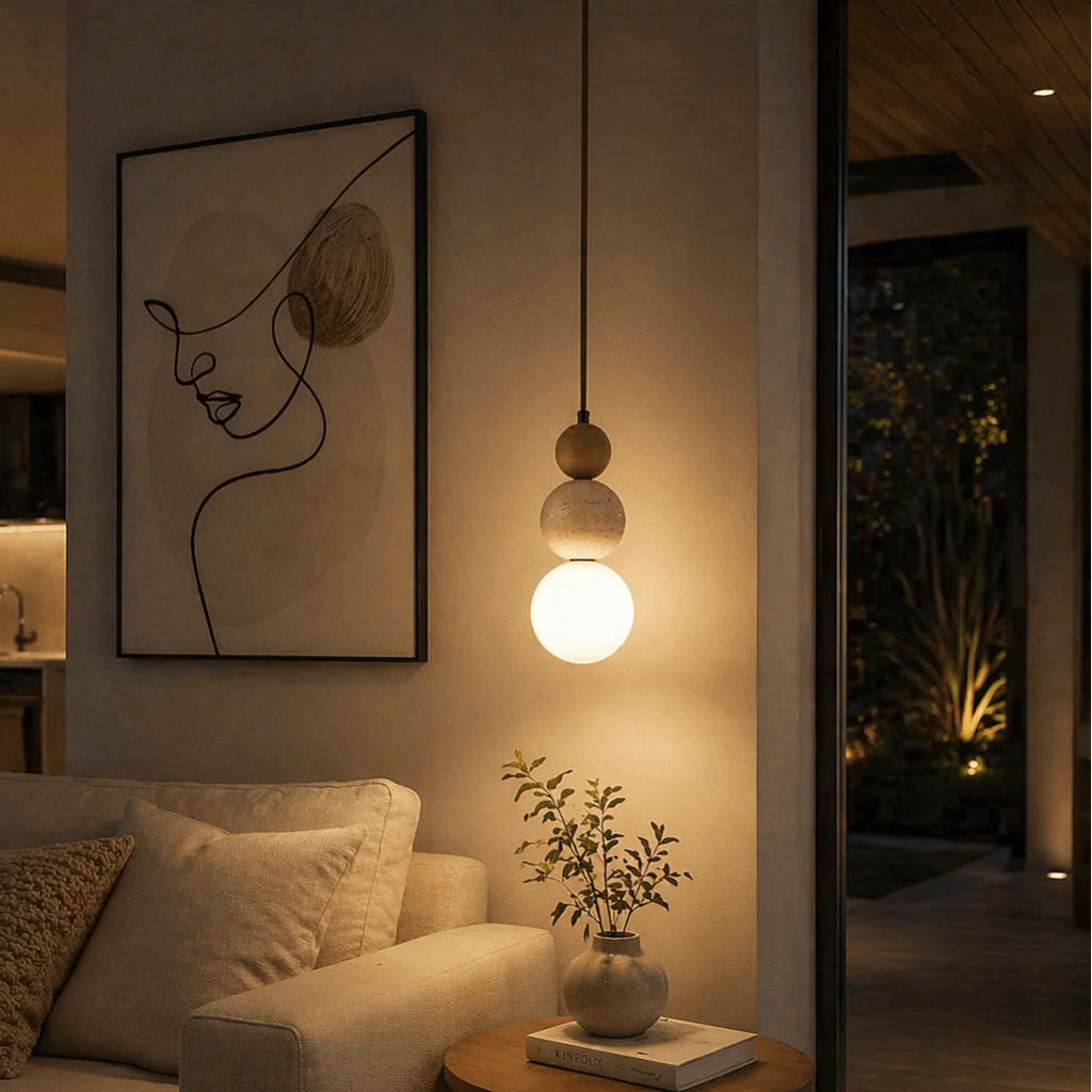 Modern Bauhaus Stone & Wood Pendant Light for Bar & Bedroom - tonkert