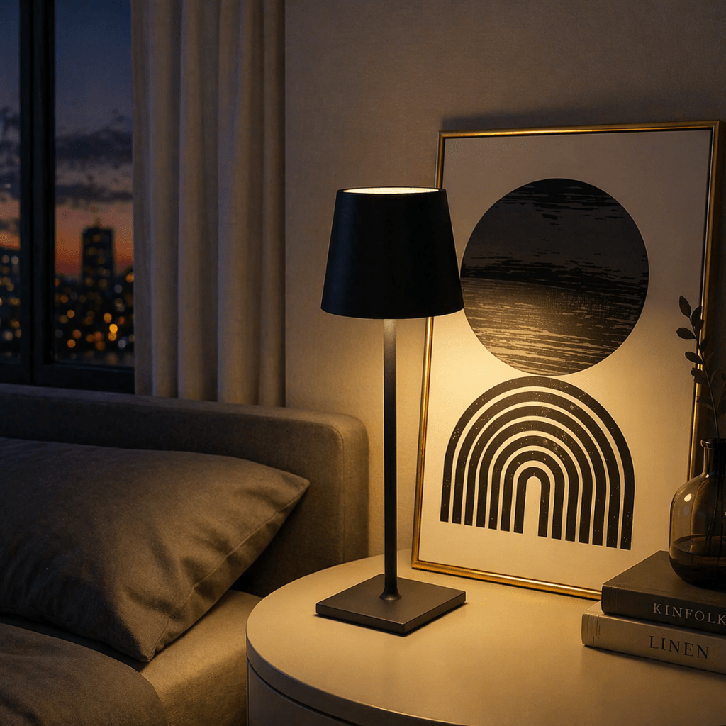 Modern Black LED Table Lamp for Bedside, Bedroom & Home Office - tonkert
