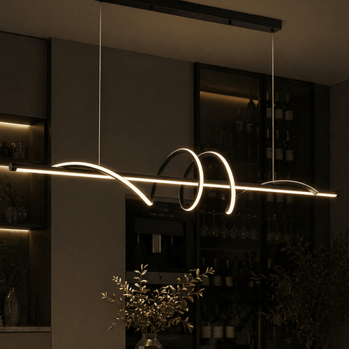 Modern Curved LED Pendant Light for Dining Room & Kitchen Island - tonkert