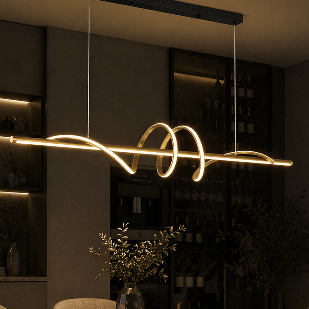 Modern Curved LED Pendant Light for Dining Room & Kitchen Island - tonkert