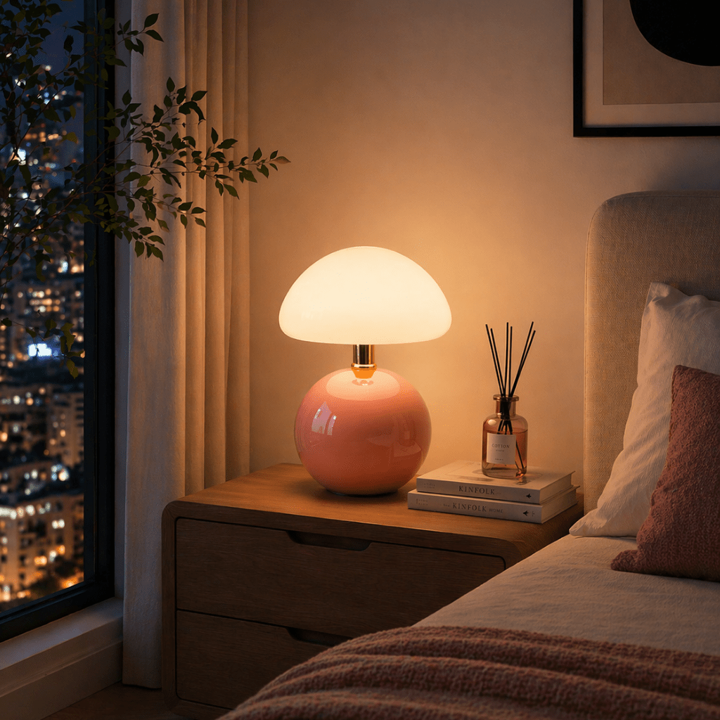 Modern Dimmable Mushroom LED Table Lamp in 5 Colors for Bedroom - tonkert