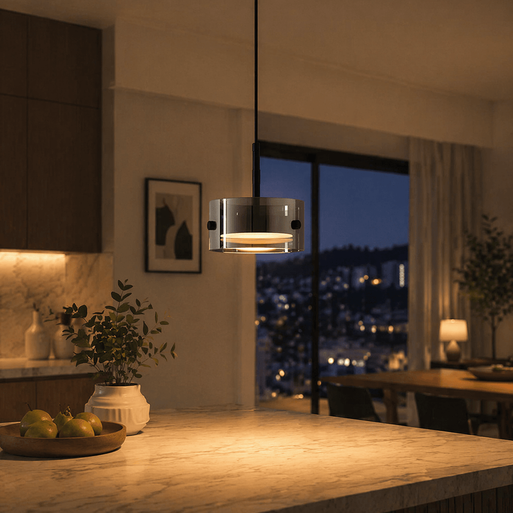 Modern Glass Pendant Light Warm LED Kitchen Island Hanging Lamp - tonkert