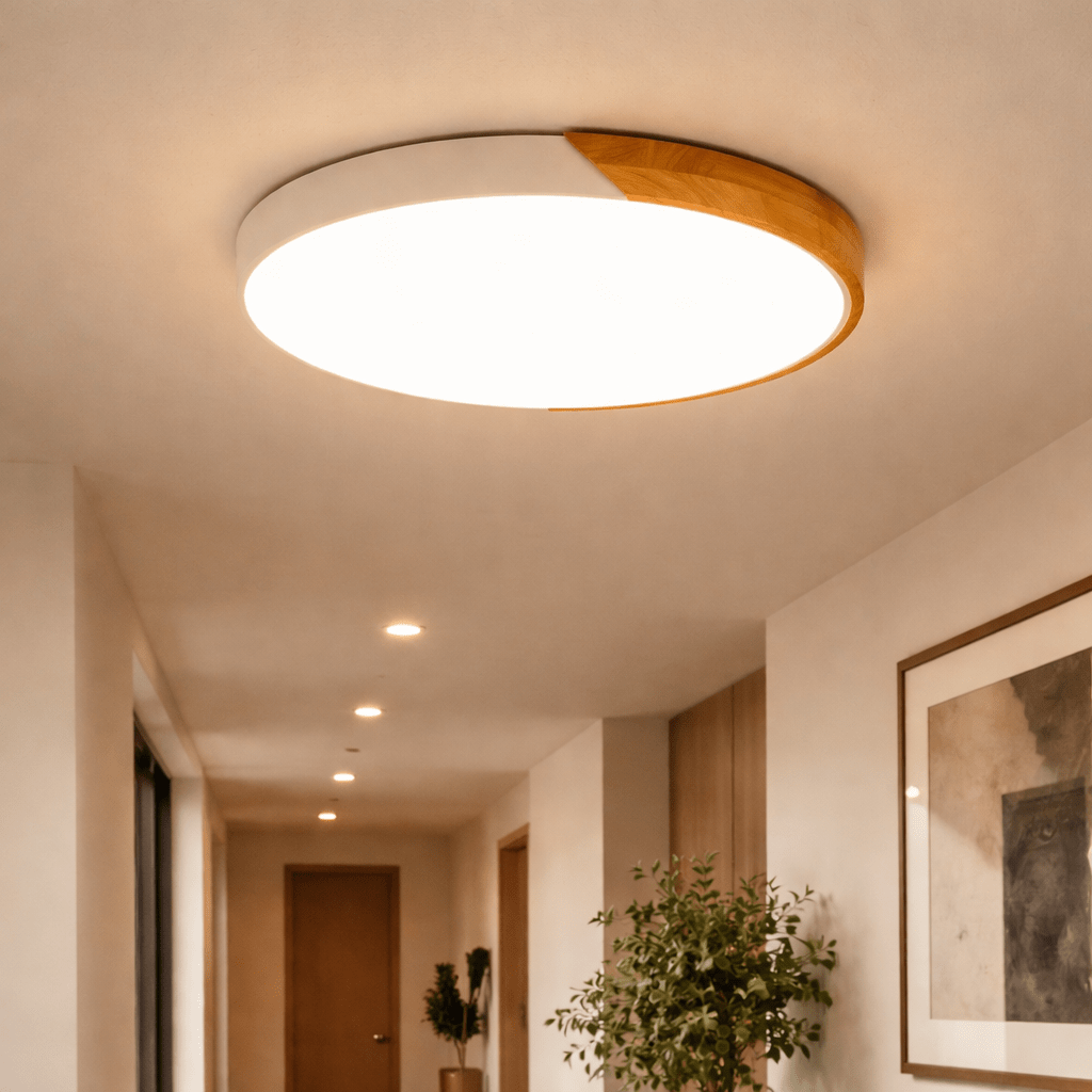 Modern LED Ceiling Light Fixture – Wood Flush Mount Lamp - tonkert