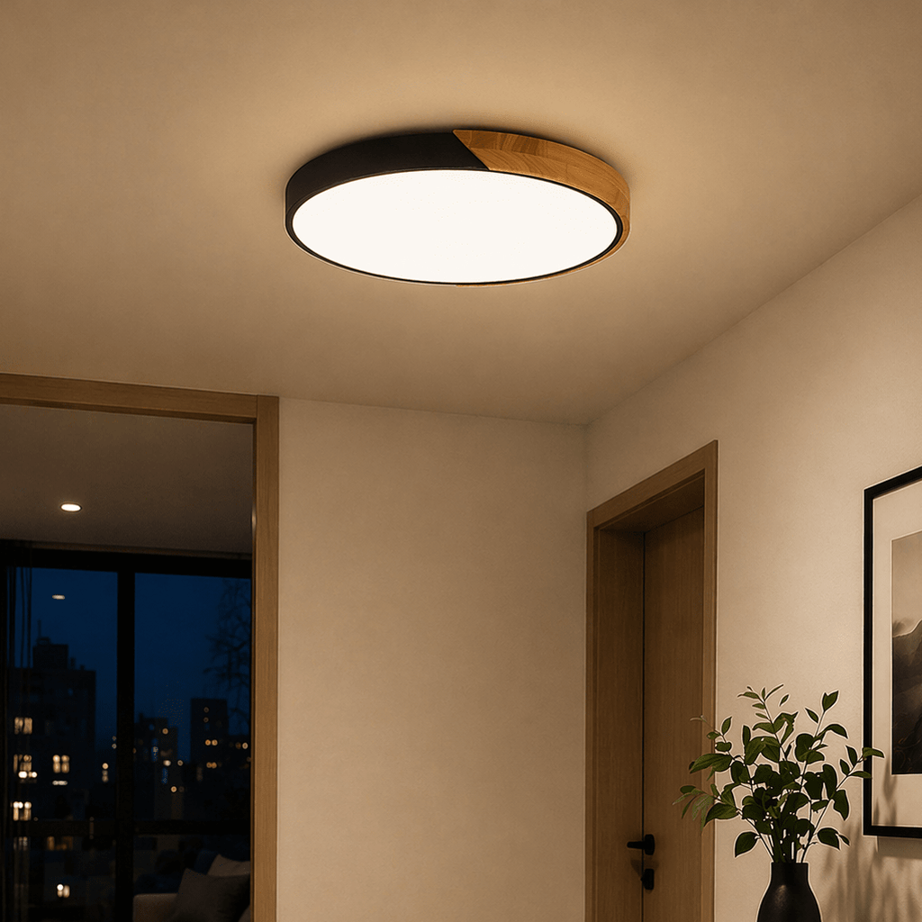 Modern LED Ceiling Light Fixture – Wood Flush Mount Lamp - tonkert