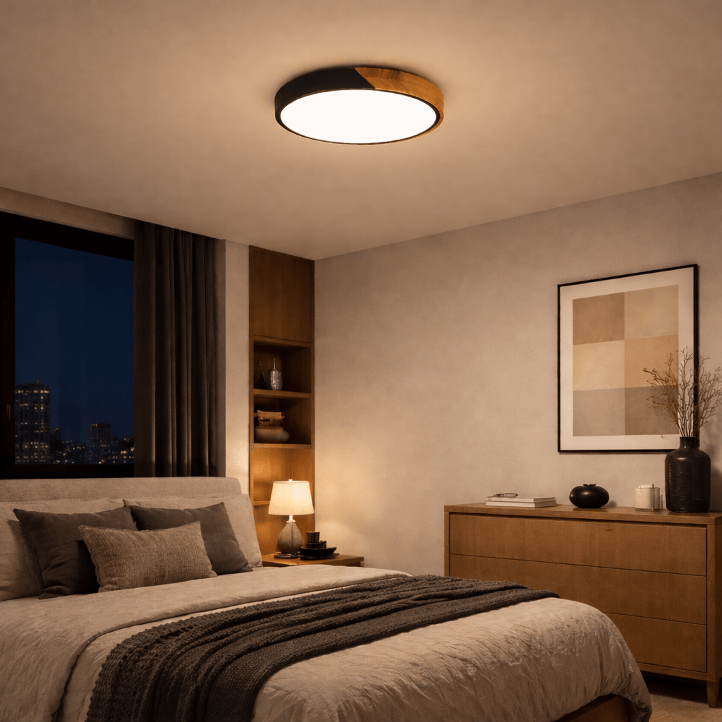 Modern LED Ceiling Light Fixture – Wood Flush Mount Lamp - tonkert