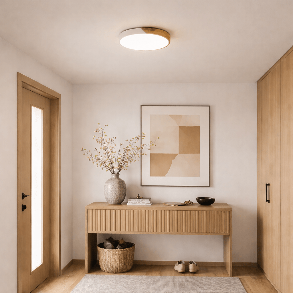 Modern LED Ceiling Light Fixture – Wood Flush Mount Lamp - tonkert