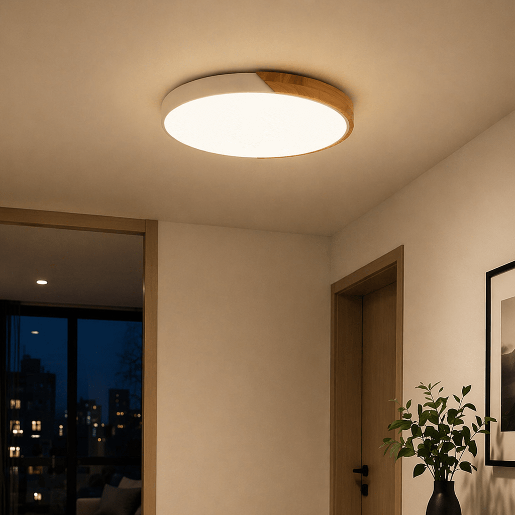 Modern LED Ceiling Light Fixture – Wood Flush Mount Lamp - tonkert