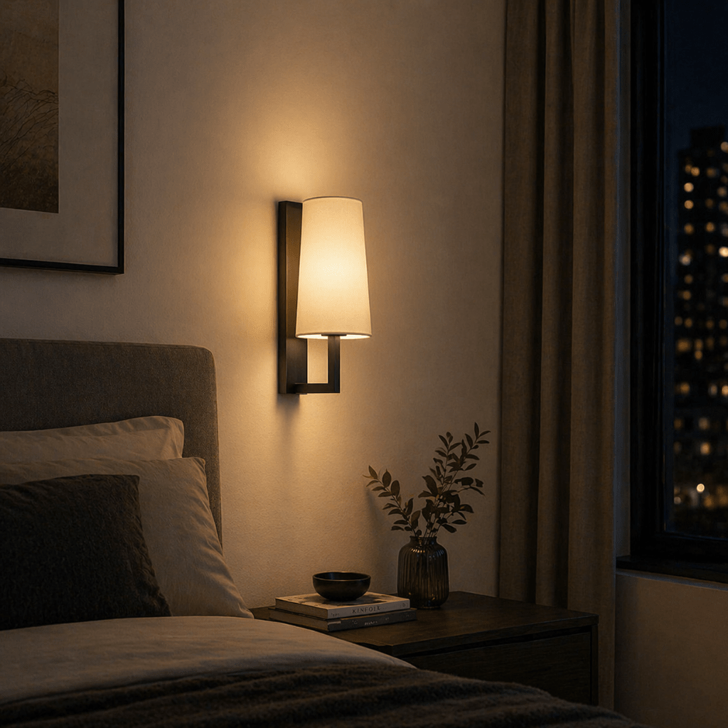 Modern LED Wall Lamp with Fabric Shade for Bedside - tonkert