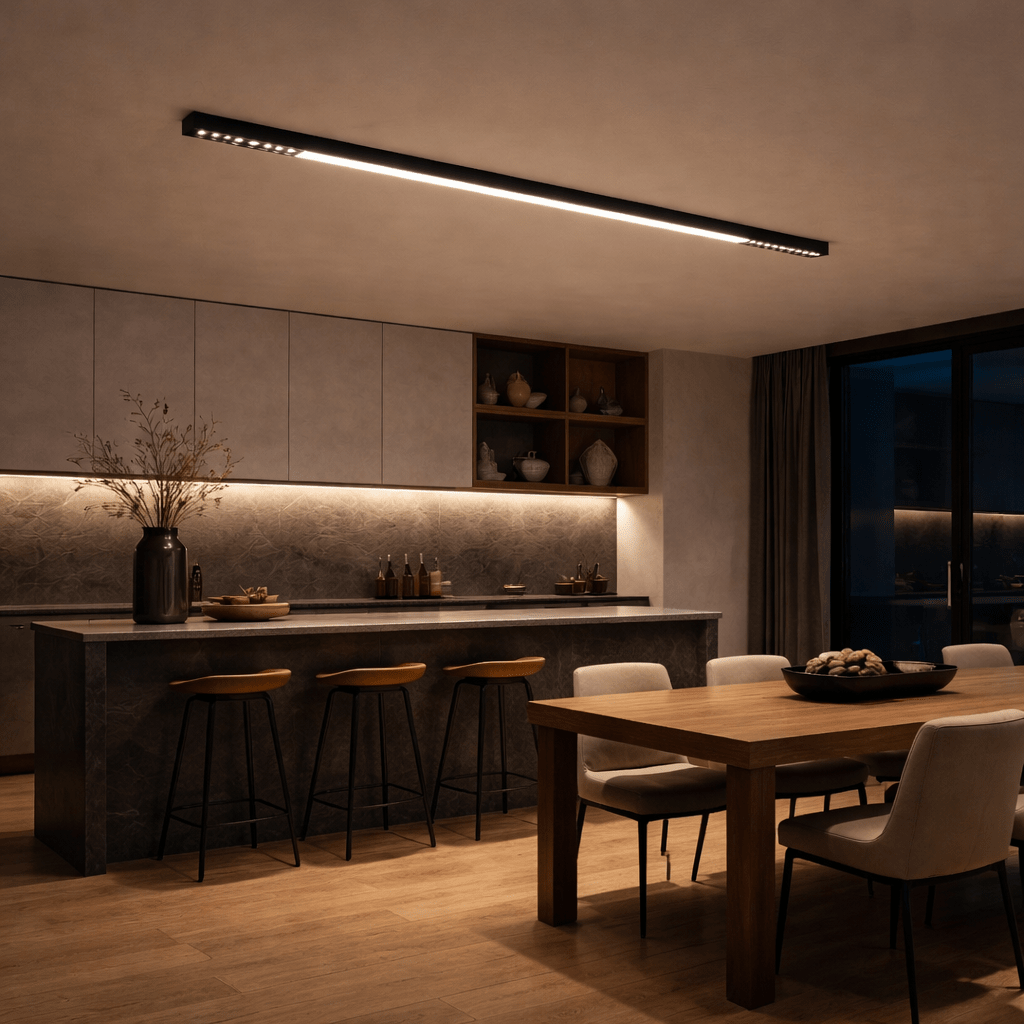 Modern Linear LED Ceiling Light, Black Flush Mount Bar Fixture - tonkert