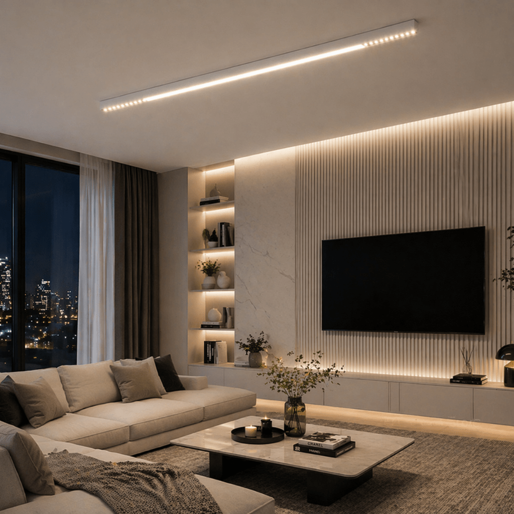 Modern Linear LED Ceiling Light, Black Flush Mount Bar Fixture - tonkert