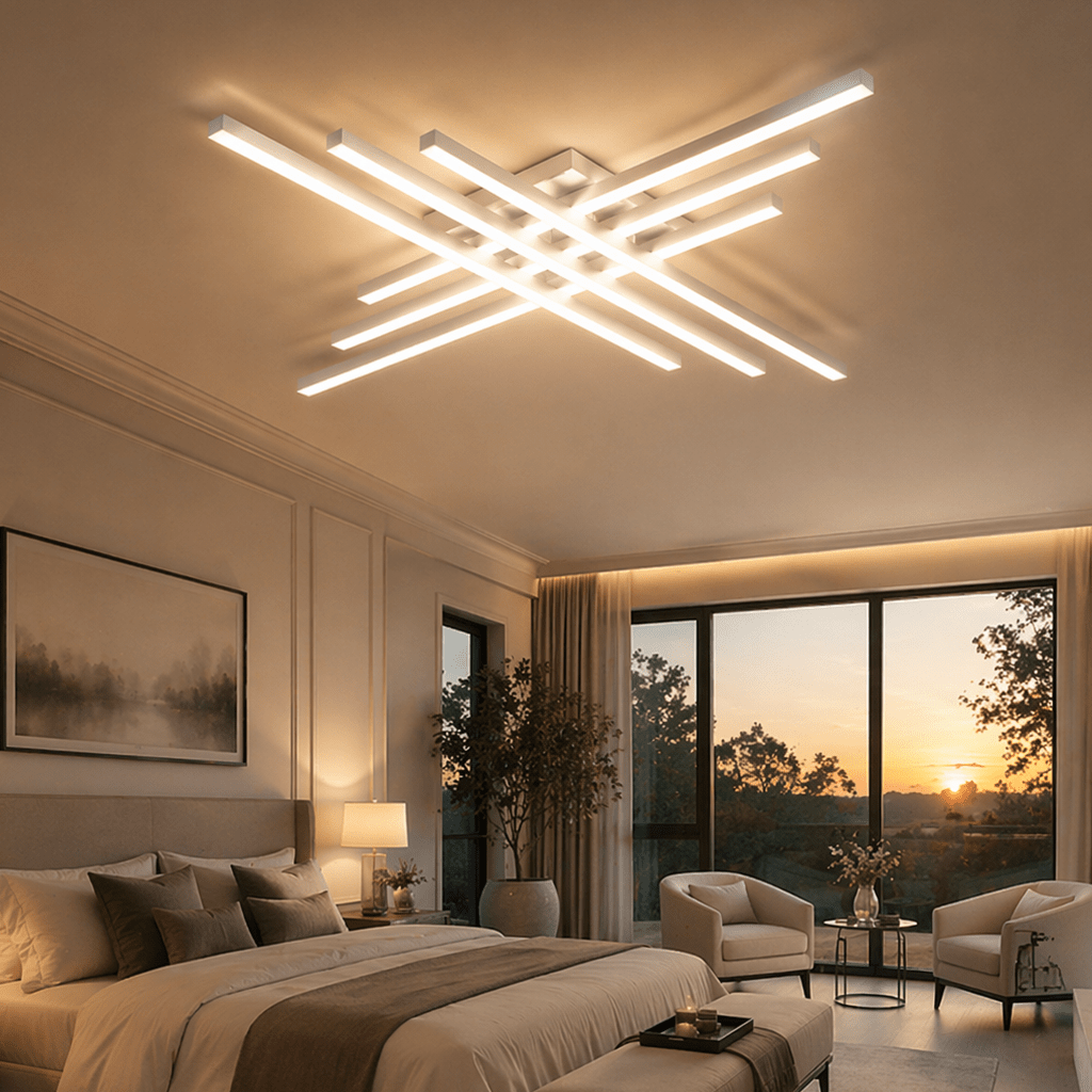 Modern Linear LED Flush Mount Ceiling Light for Living Room & Bedroom - tonkert