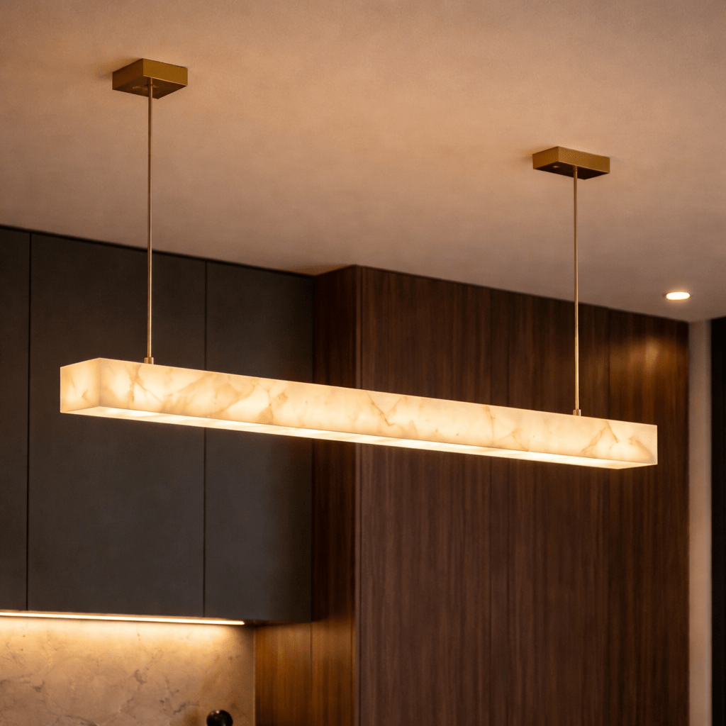 Modern Linear Marble Pendant Light – LED Kitchen Island Fixture - tonkert