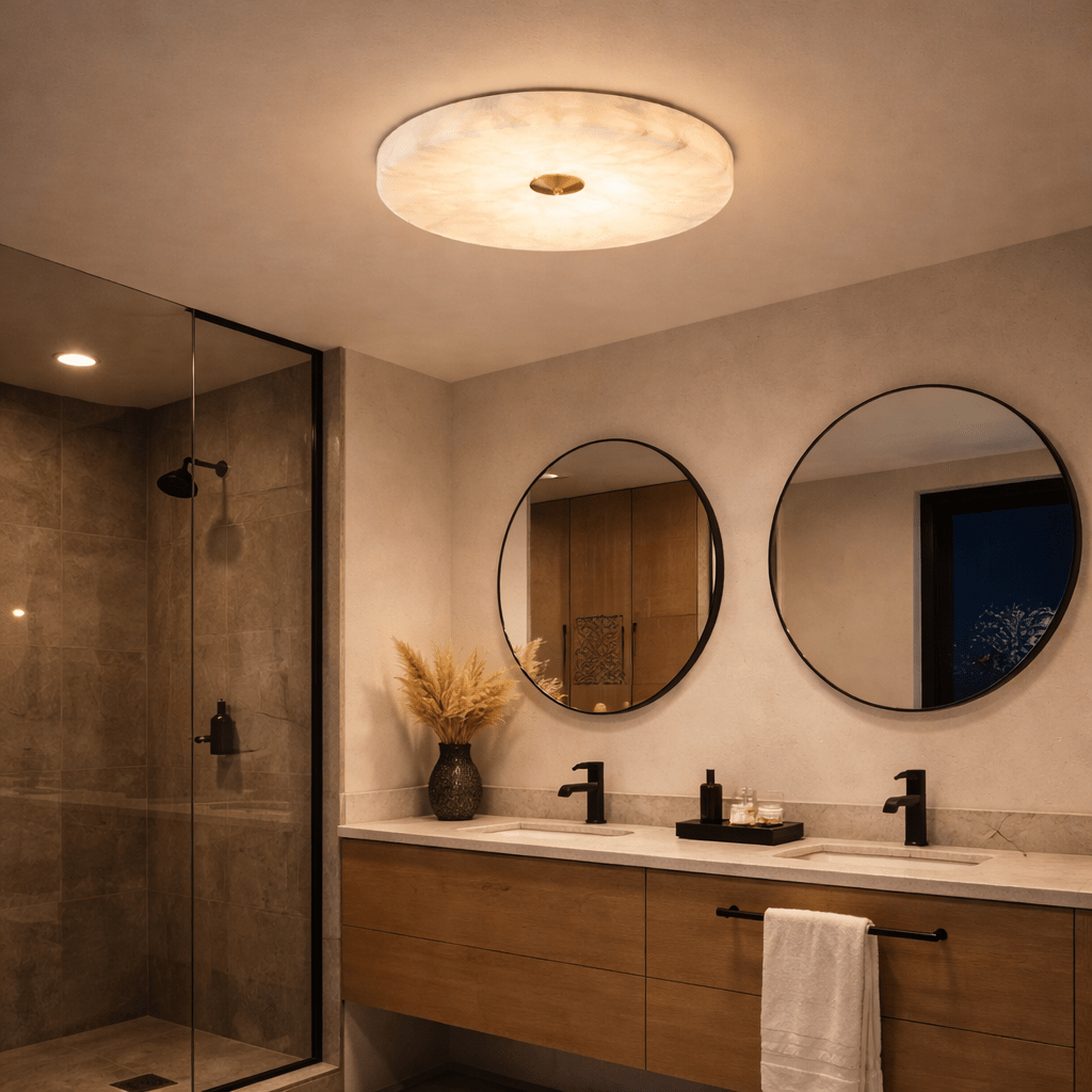 Modern Marble LED Ceiling Light – Remote Dimmable Flush Mount - tonkert