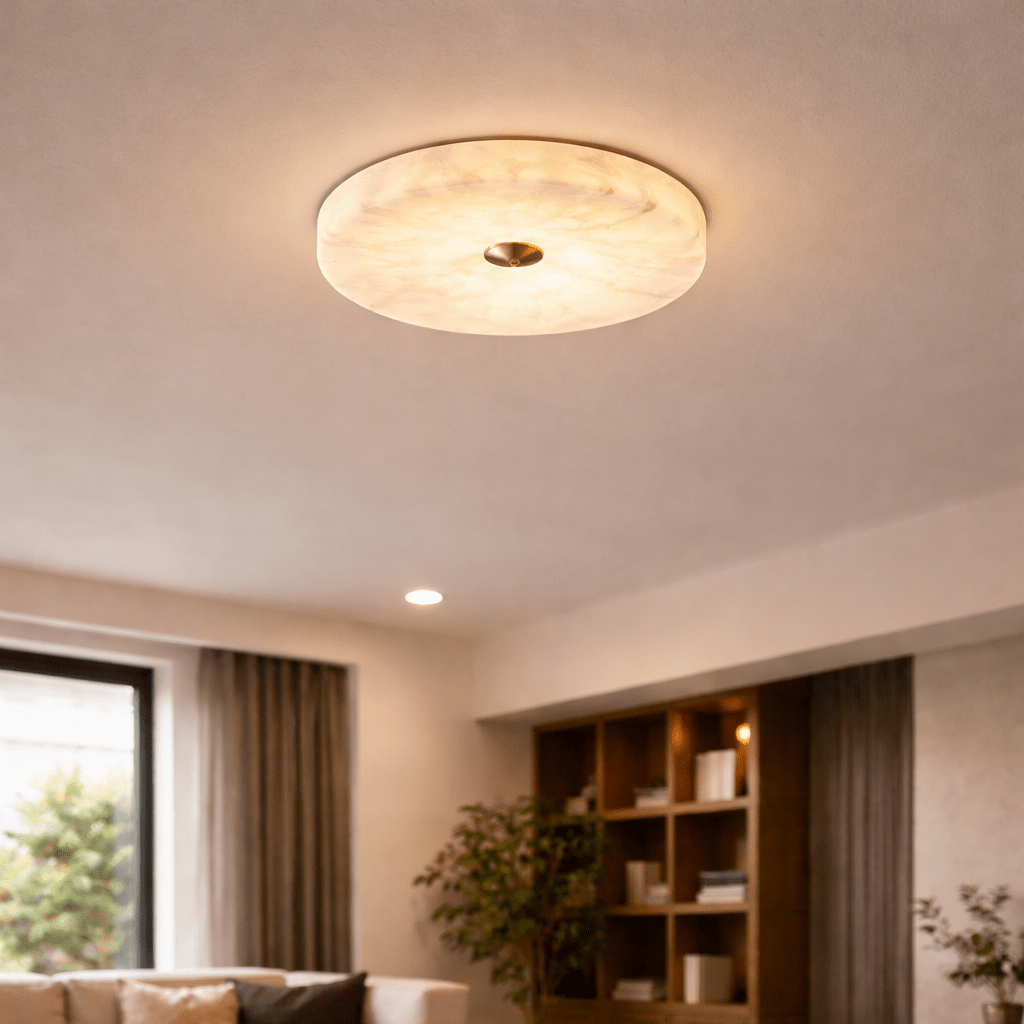 Modern Marble LED Ceiling Light – Remote Dimmable Flush Mount - tonkert
