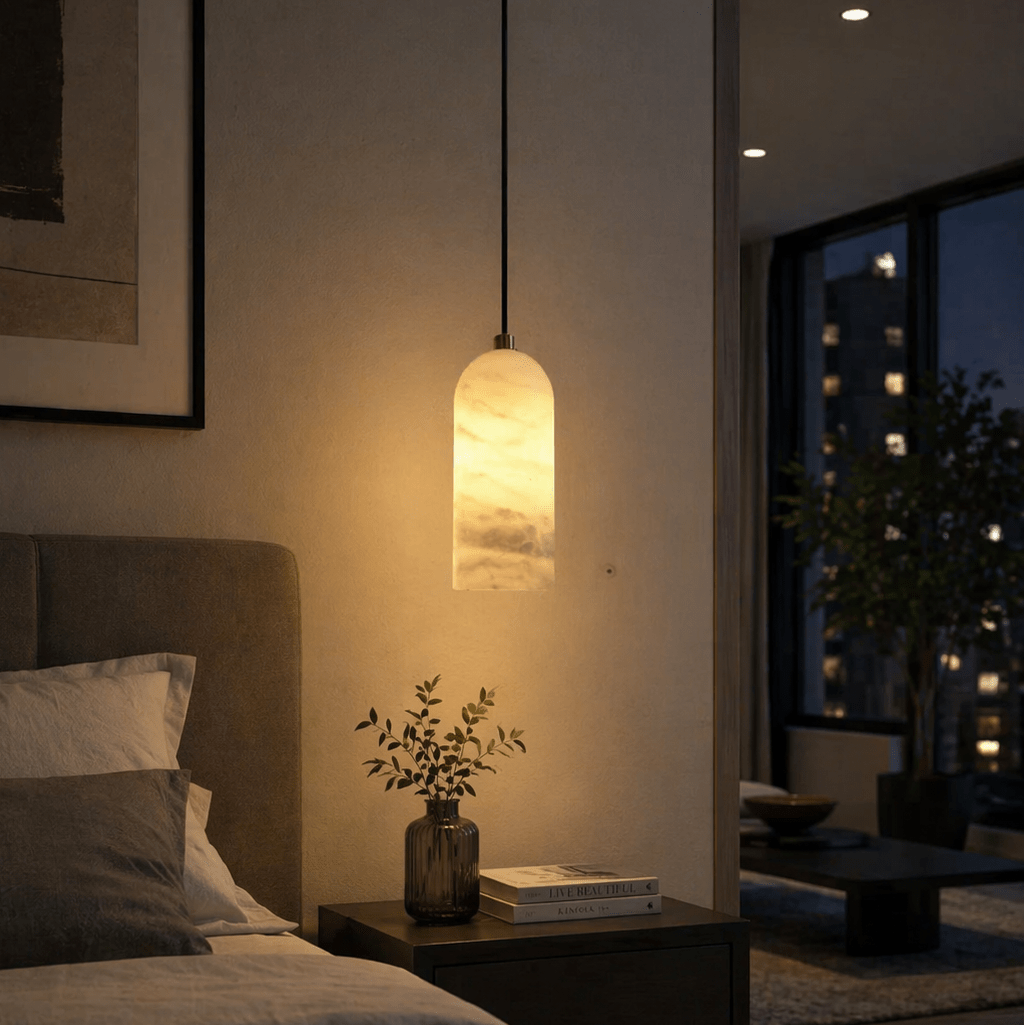 Modern Marble Pendant Light – Warm LED Minimalist Hanging Lamp - tonkert