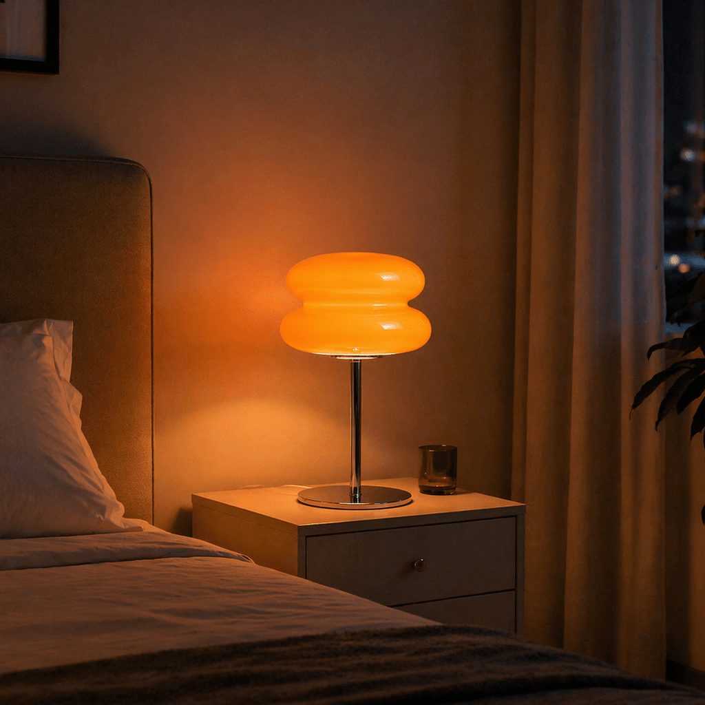 Modern Orange Glass Table Lamp – Warm Ambient Bedside Light - tonkert