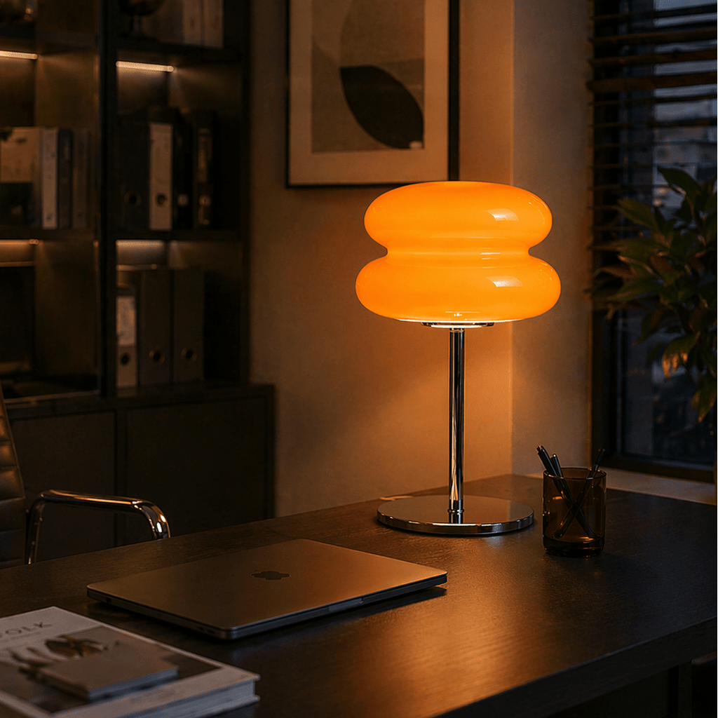 Modern Orange Glass Table Lamp – Warm Ambient Bedside Light - tonkert