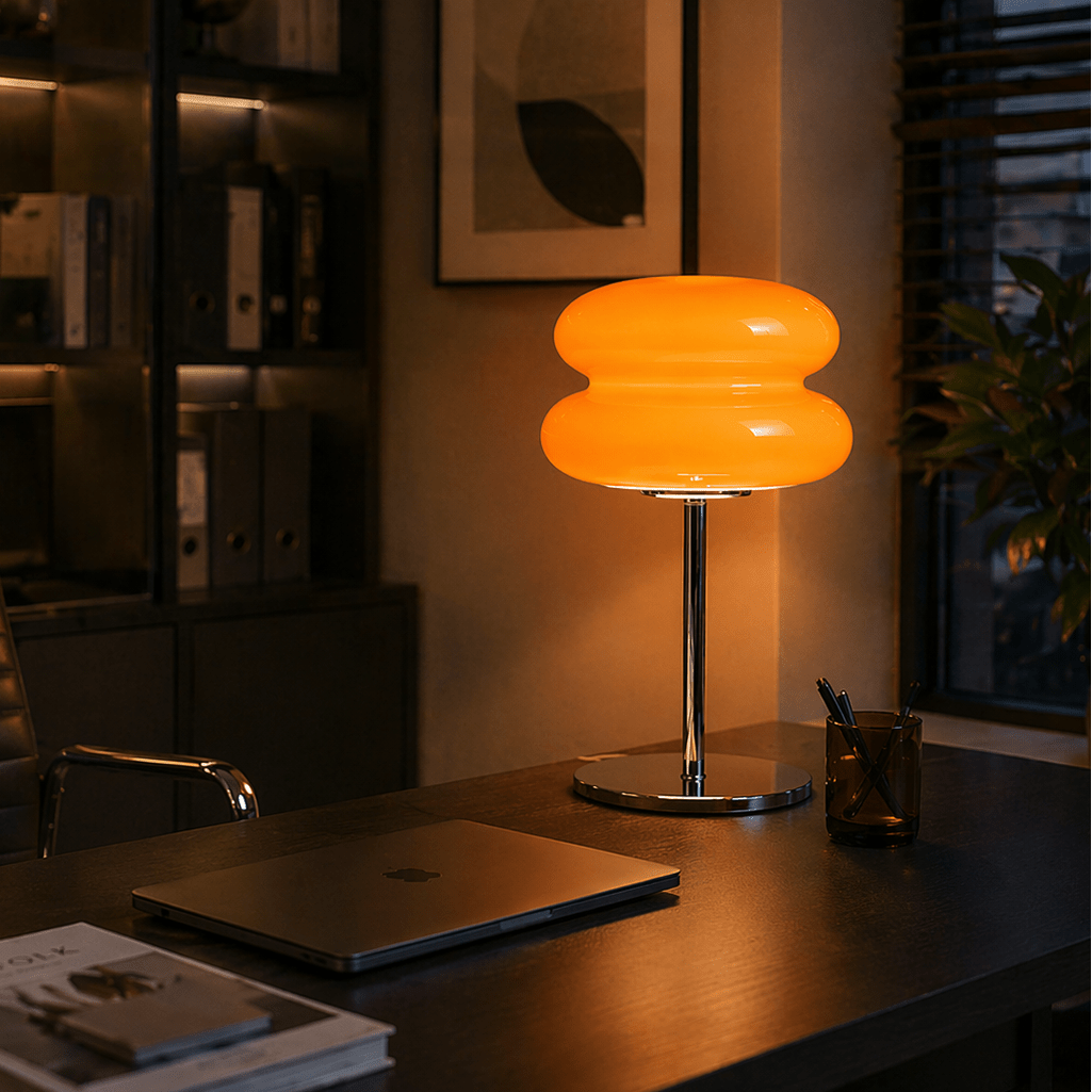 Modern Orange Glass Table Lamp – Warm Ambient Bedside Light - tonkert