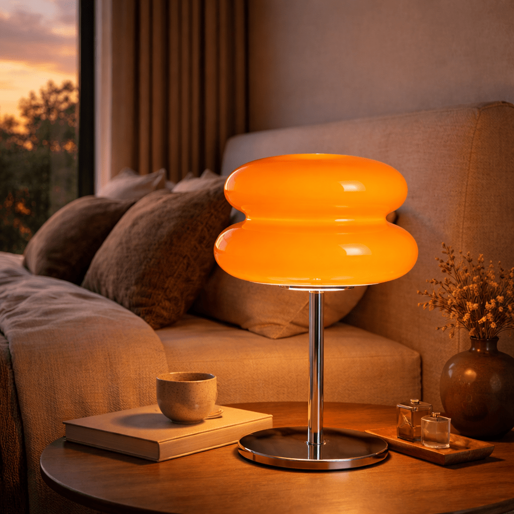 Modern Orange Glass Table Lamp – Warm Ambient Bedside Light - tonkert