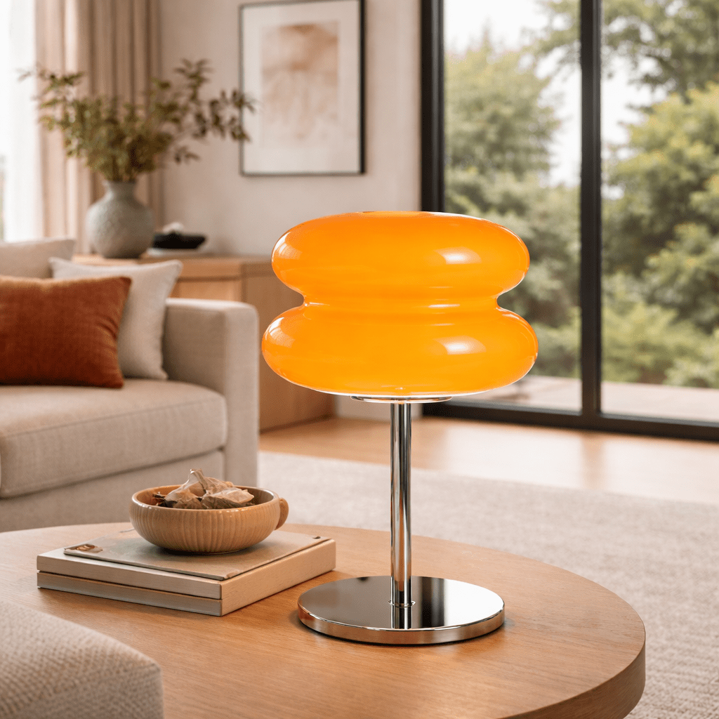 Modern Orange Glass Table Lamp – Warm Ambient Bedside Light - tonkert