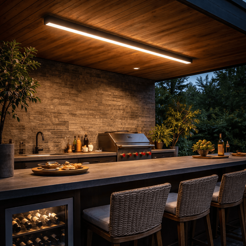 Modern Outdoor LED Ceiling Light – Dimmable Linear Flush Mount - tonkert