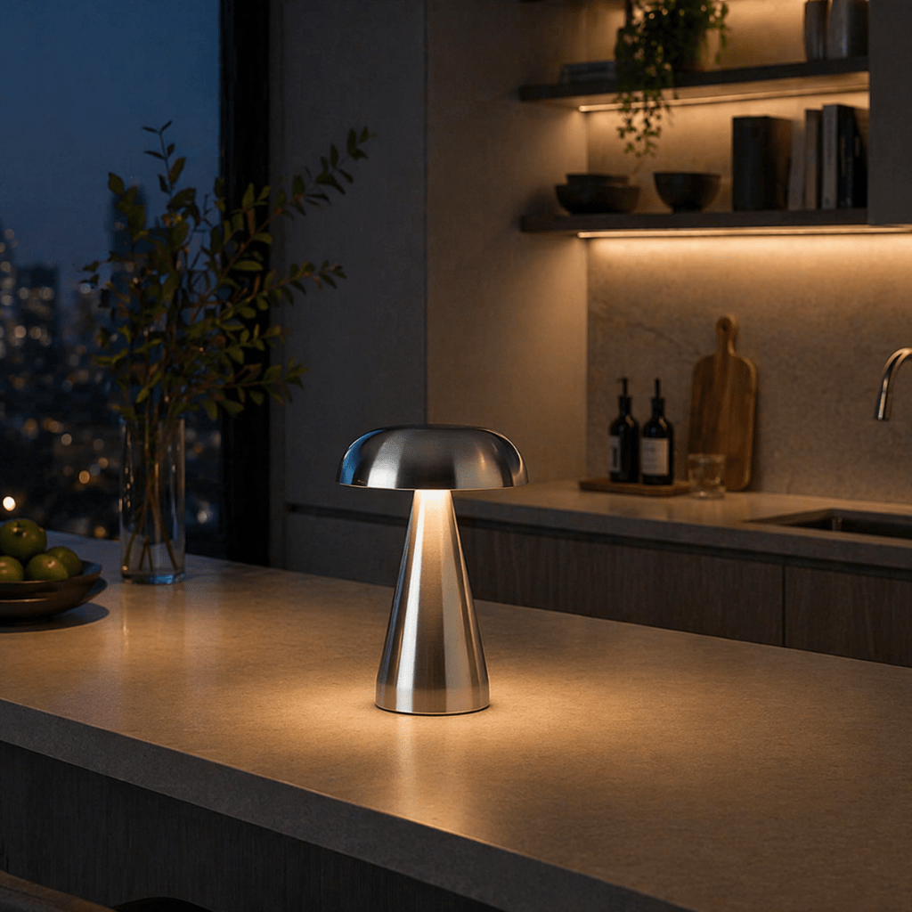 Modern Rechargeable Mushroom LED Table Lamp in Gold or Silver - tonkert