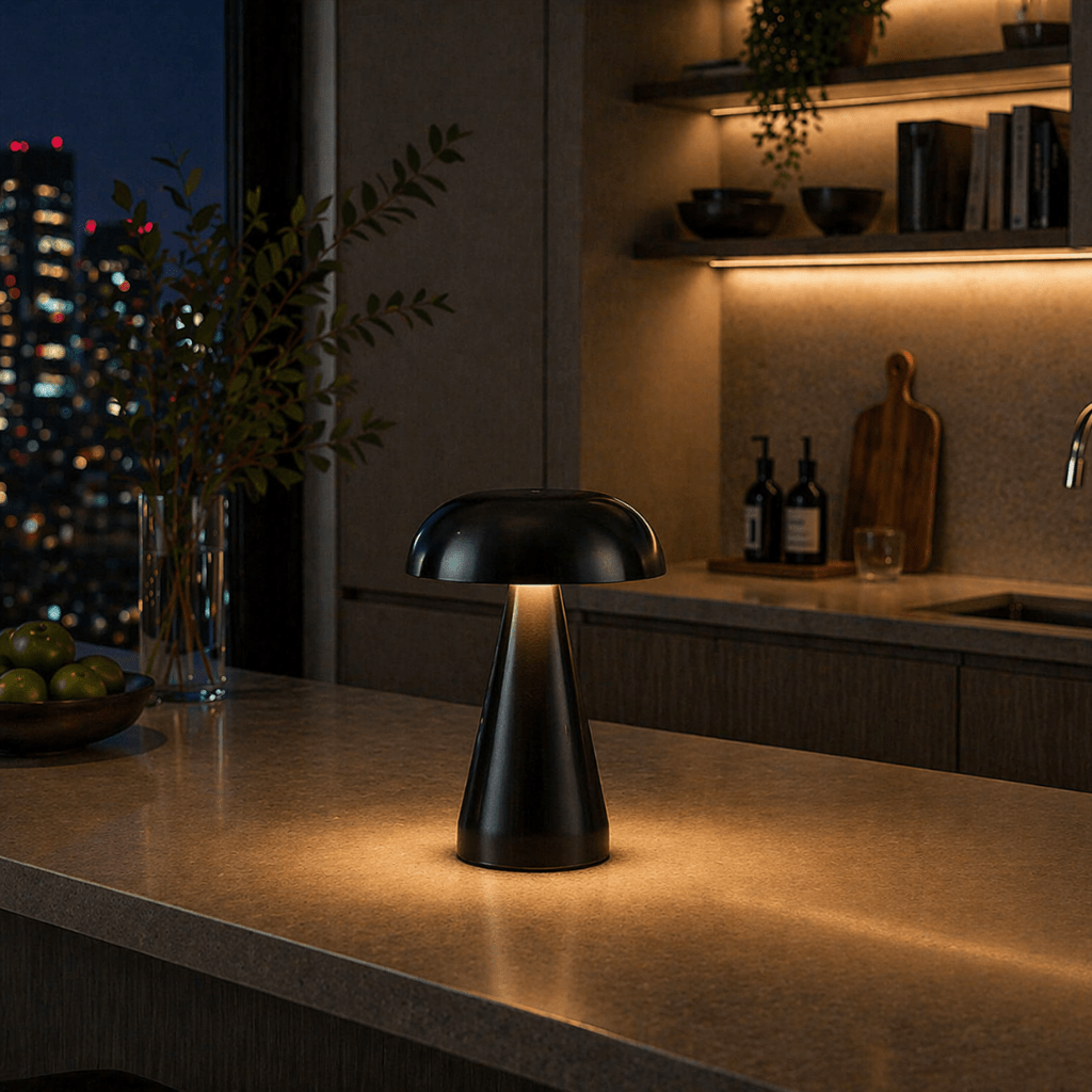 Modern Rechargeable Mushroom LED Table Lamp in Gold or Silver - tonkert