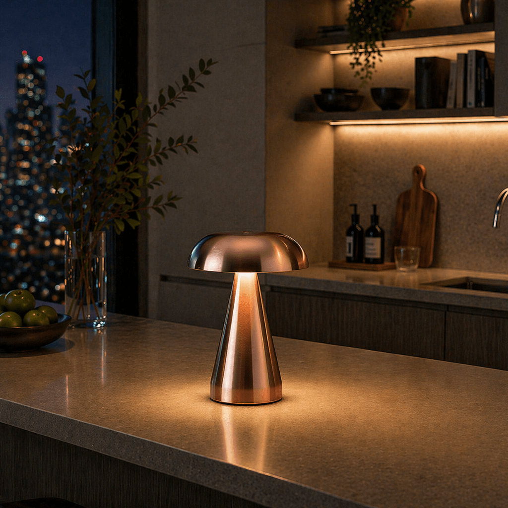 Modern Rechargeable Mushroom LED Table Lamp in Gold or Silver - tonkert