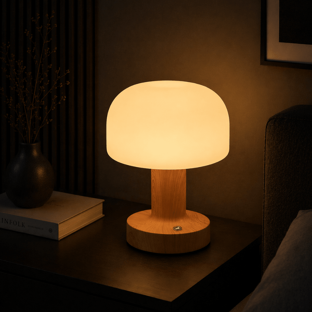 Modern Rechargeable Touch Table Lamp with Fabric Shade for Bedroom - tonkert