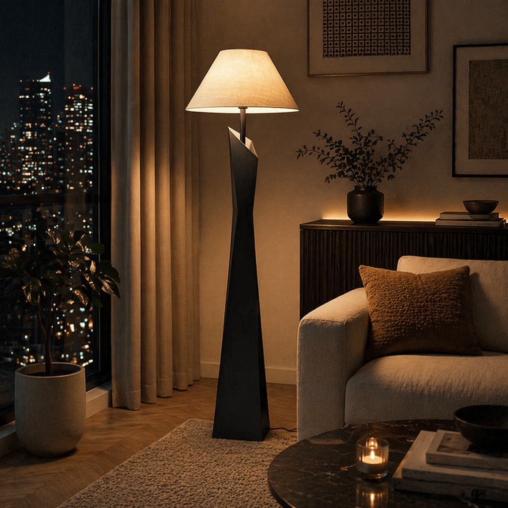 Modern Sculptural Floor Lamp with Fabric Shade for Living Room - tonkert