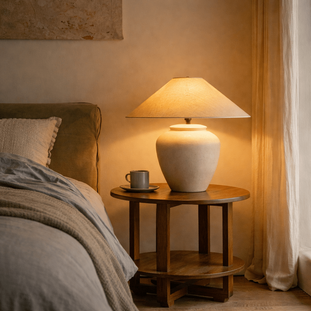Wabi Sabi Ceramic Table Lamp Minimalist Bedside Ambient Light - tonkert