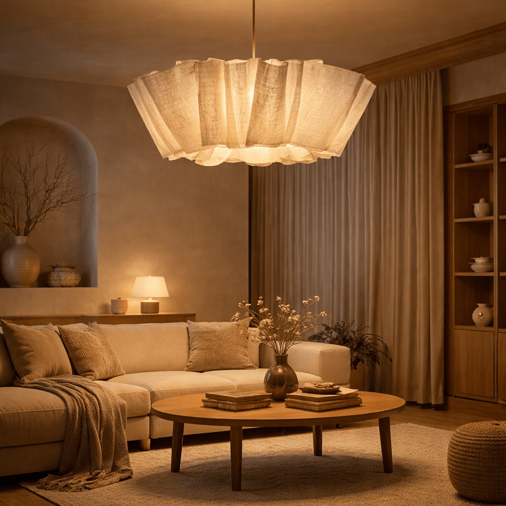 Wabi Sabi Fabric Pendant Light Handmade Pleated Ceiling Lamp - tonkert