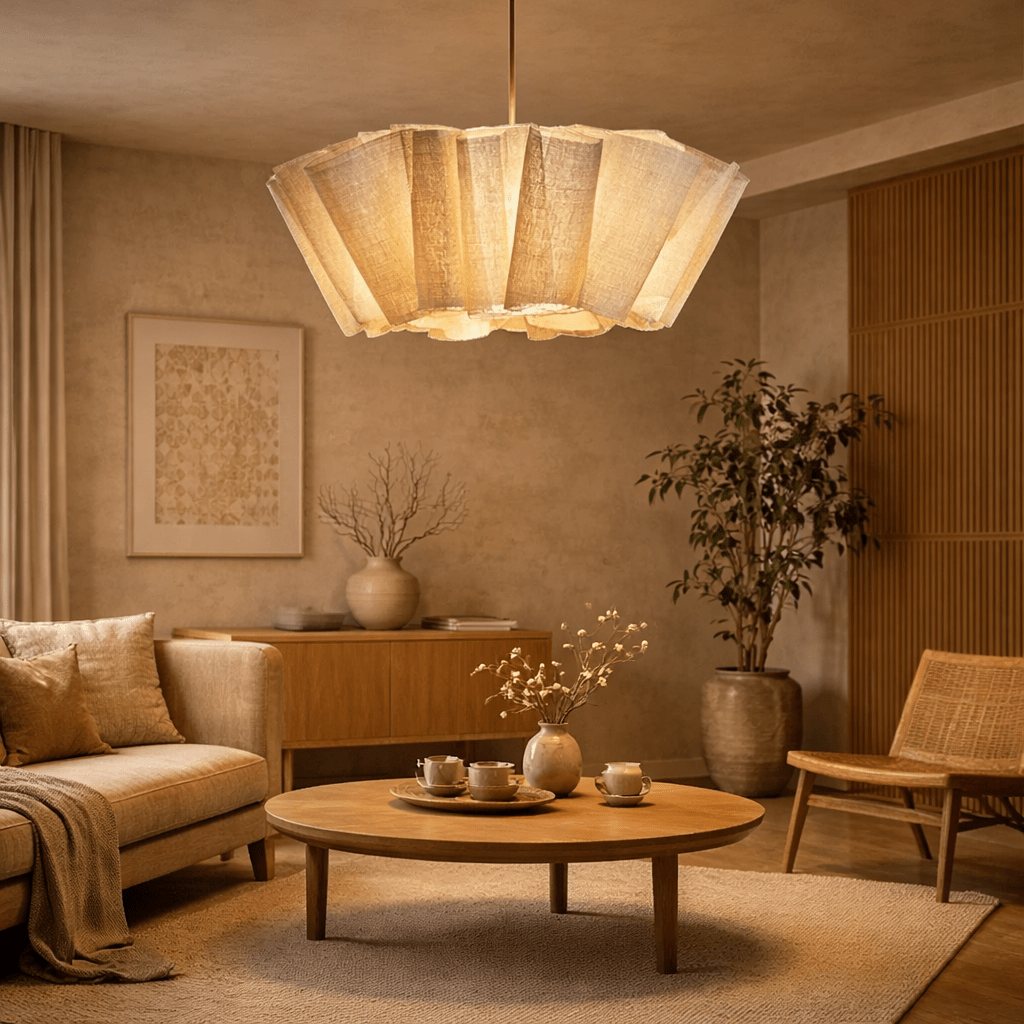 Wabi Sabi Fabric Pendant Light Handmade Pleated Ceiling Lamp - tonkert