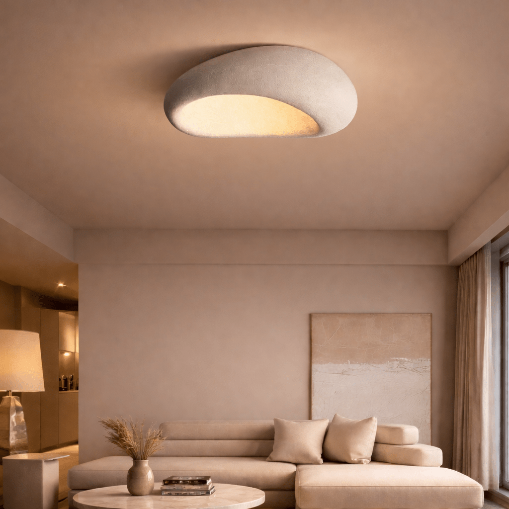 Wabi Sabi Flush Mount Ceiling Light Minimalist Stone Look Lamp - tonkert
