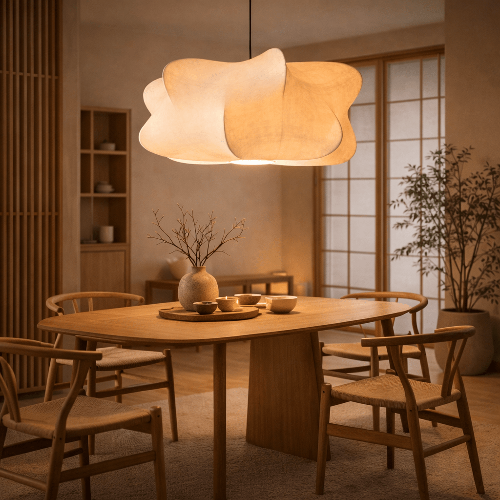 Wabi Sabi Silk Pendant Light Japanese Organic Hanging Lamp - tonkert