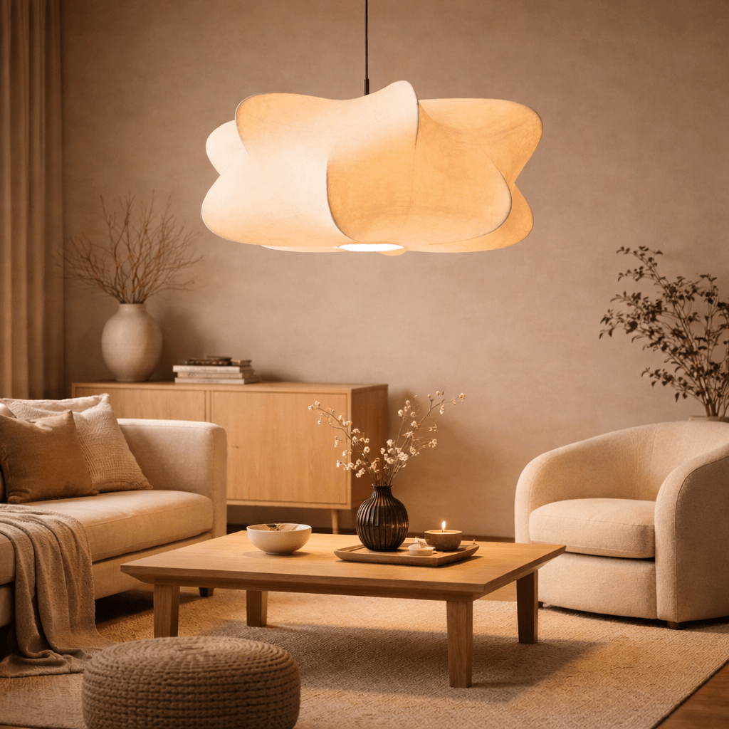 Wabi Sabi Silk Pendant Light Japanese Organic Hanging Lamp - tonkert