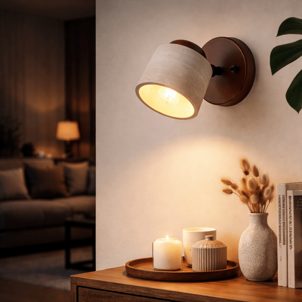 Wabi Sabi Stone Wall Lamp Rotatable Bedside Light Fixture - tonkert