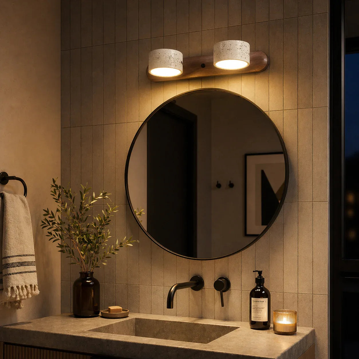 Wabi Sabi Travertine Multi Head Wall Light Vanity Lamp - tonkert